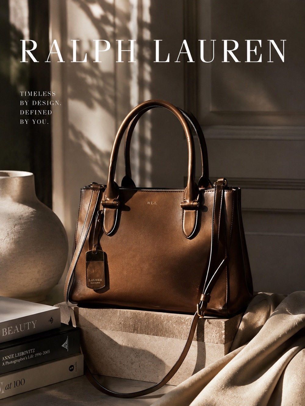 Lauren Ralph Lauren Structured Satchel / Tote – Copper Brown Patent Leather ✨